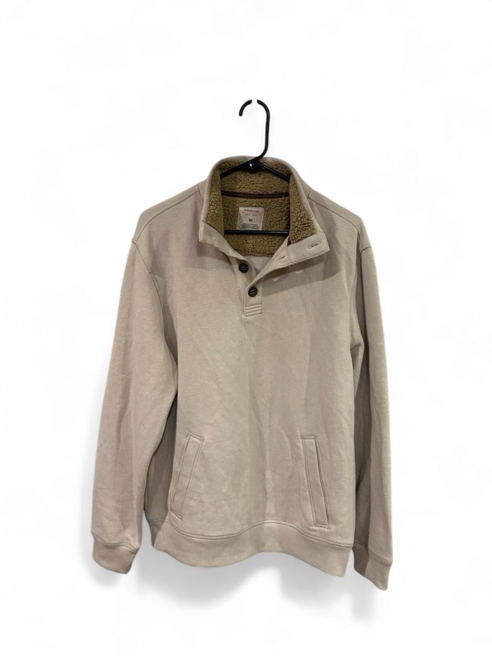 Arrow Cream Zip-Neck Sherpa-Lined Sweater
